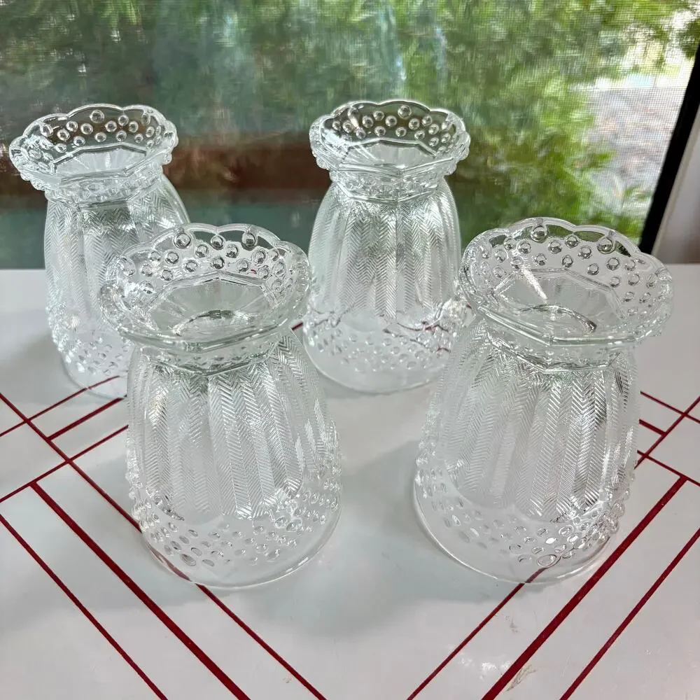 Vintage Gorham Emily’s Attic Clear Glass Tumblers Hobnail Herringbone set of 4